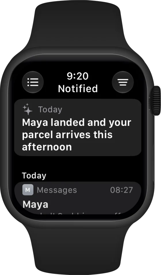 Notified on Apple Watch showing a Today summary above the saved notifications